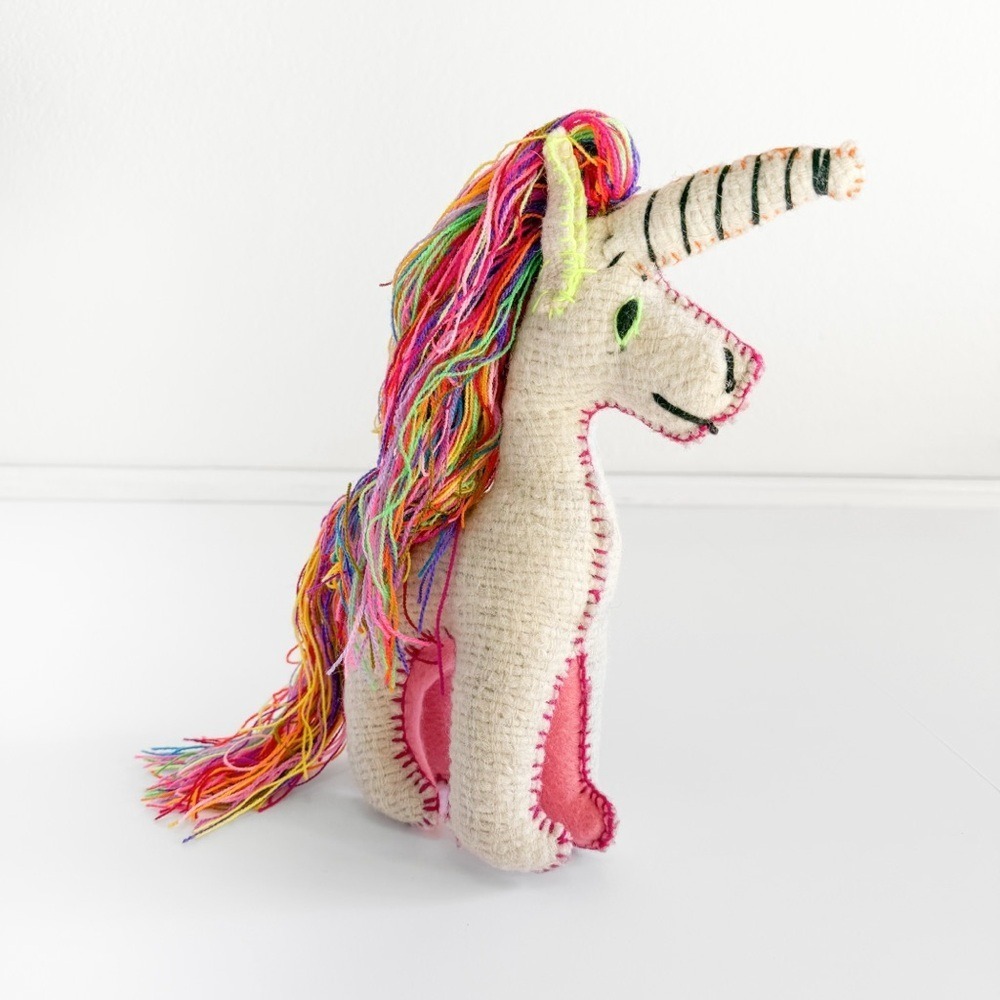 NWT Eclectic Array Handmade Artisan Wool Rainbow Unicorn Plush Stuffed Animal - Picture 2 of 14